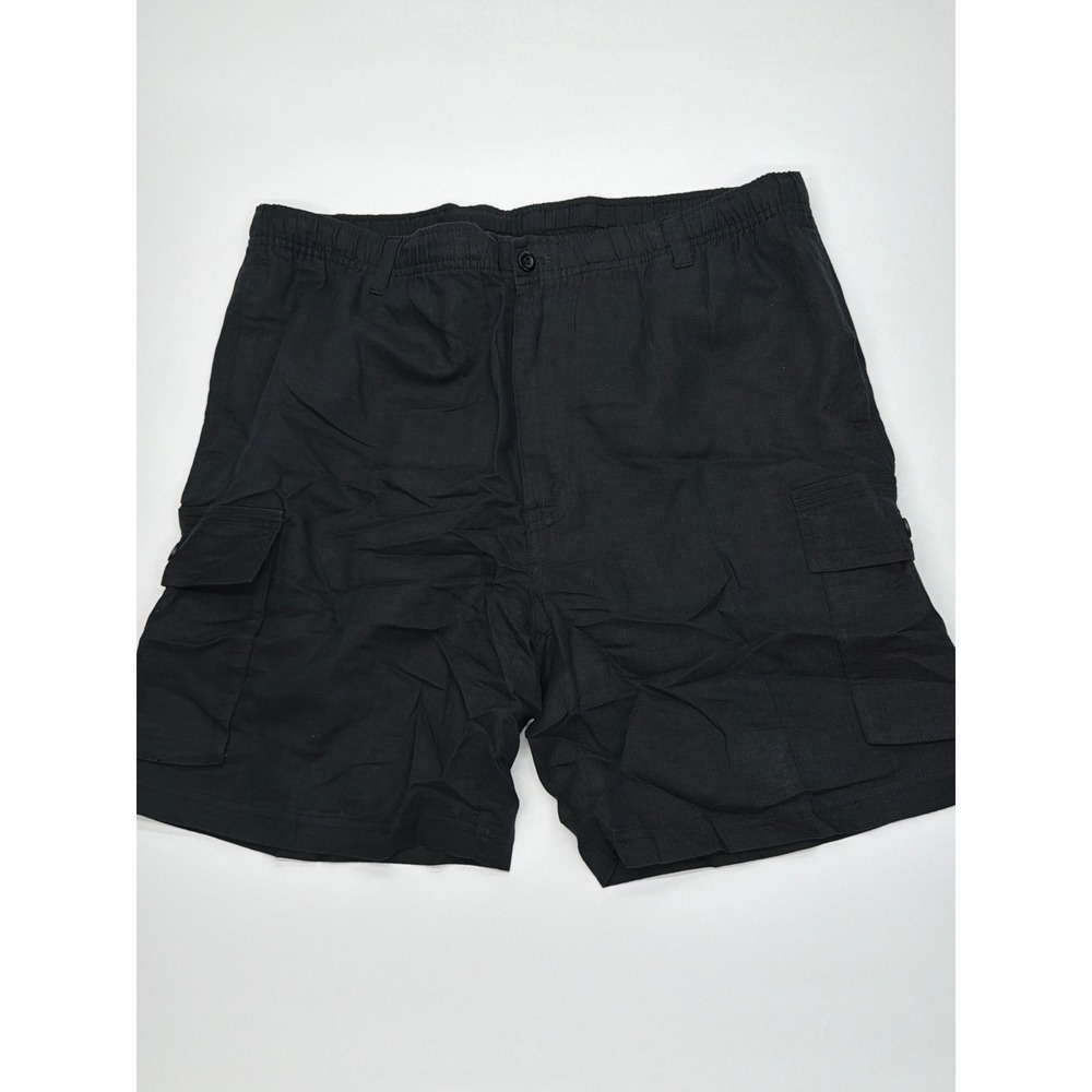 Bamboo Cay Mens Black Linen Cotton Blend Cargo Shorts‎ Size M Elastic Waist